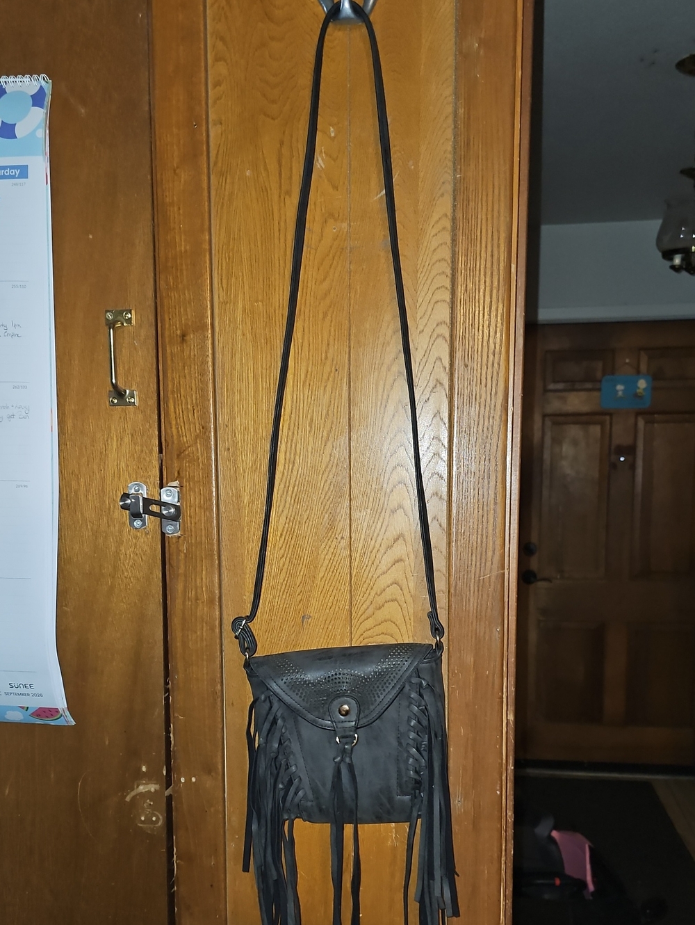 Fringed Black Crossbody Bag with Flap - Women